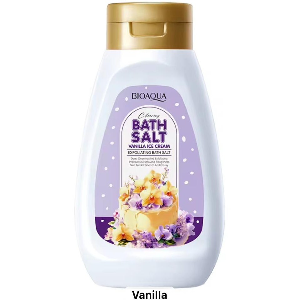نمک حمام لایه‌بردار بیوآکوا (BIOAQUA) مدل وانیل آیس کریم (Vanilla Ice Cream) با پودر نارگیل – ۴۳۰ گرم